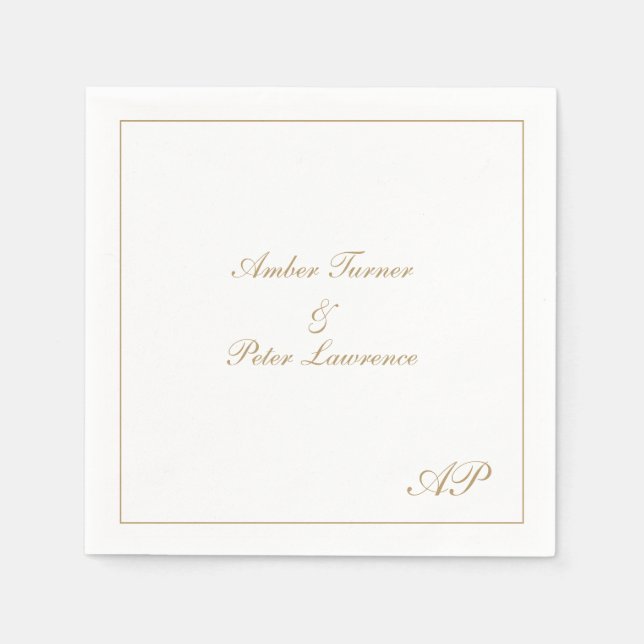 Guardanapo De Papel Elegante Monograma Simples em Grafia Formal Dourad (Frente)