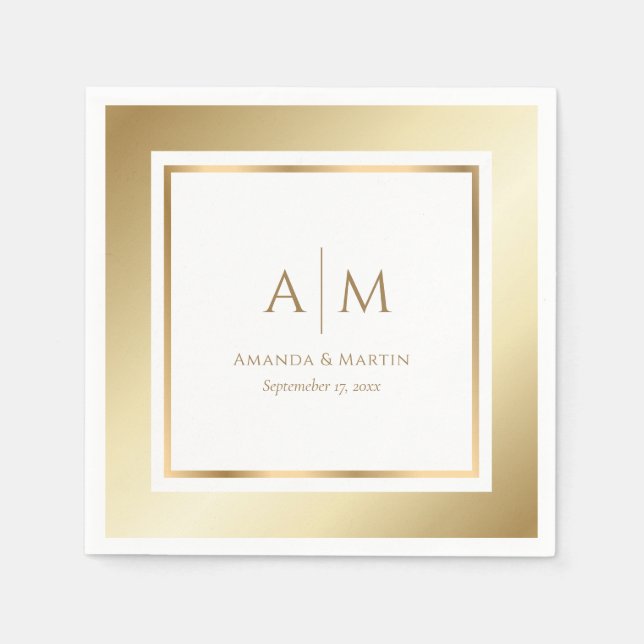 Guardanapo De Papel Elegante Monogrammed Dourado Papel de Casamento Na (Frente)