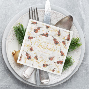 Guardanapo De Papel Elegante Music Notes Violin Merry Christmas Script