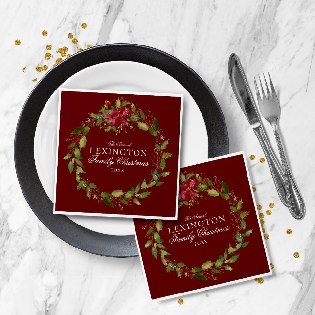 Guardanapo De Papel Elegante Natal Floral Holly Wreath (Elegant Christmas Floral Holly Wreath Napkins)