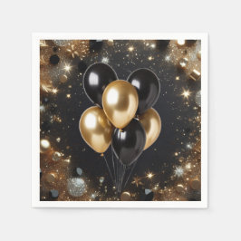 Guardanapo De Papel Elegante negro e Dourado balão brilhante Aniversár