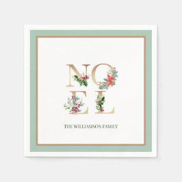Guardanapo De Papel Elegante Noel Greenery Berries, Dourado Natal Verd