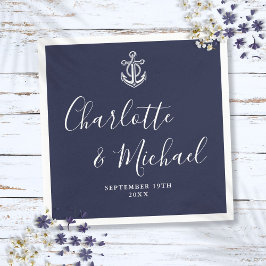 Guardanapo De Papel Elegante Noiva Azul Âncora Náutica Casamento