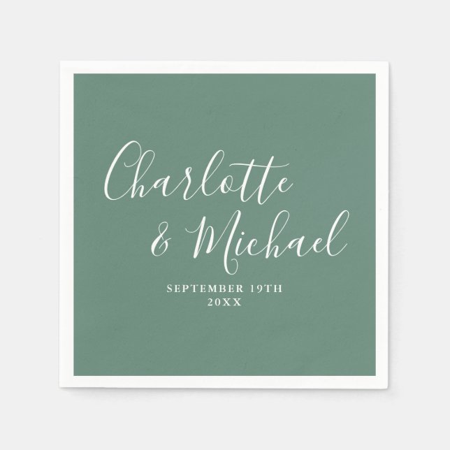 Guardanapo De Papel Elegante Noiva Moderno Eucalipto Verde Script (Frente)
