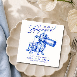 Guardanapo De Papel Elegante Noivado de Dachshund em Chinoiserie Azul