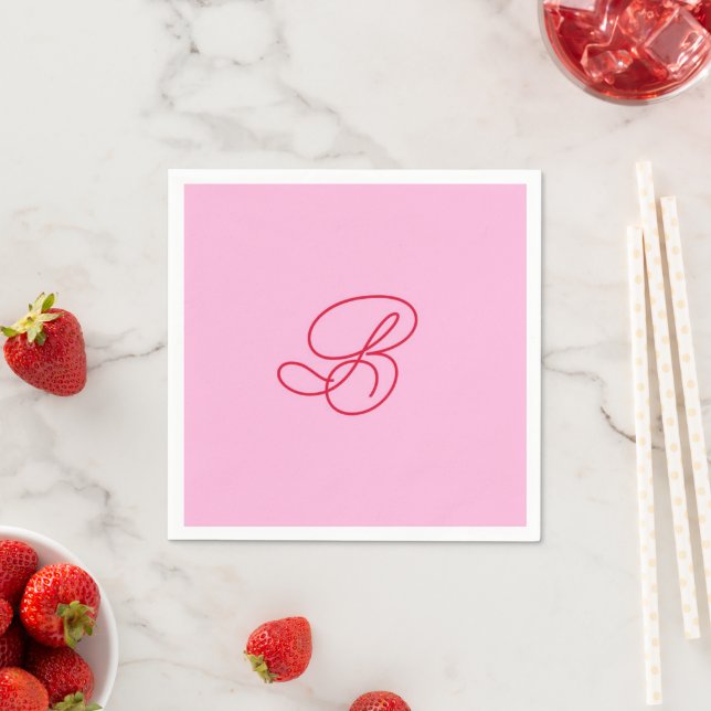 Guardanapo De Papel Elegante Nome em Script com Monograma Rosa e Verme (Insitu)