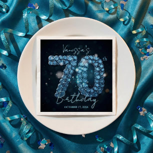 Guardanapo De Papel Elegante Opulento Azul Teal Diamantes 70º Aniversá