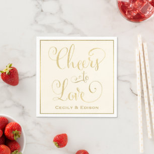 Guardanapo De Papel Elegante Ouro Brinde ao Amor Marfim Casamento