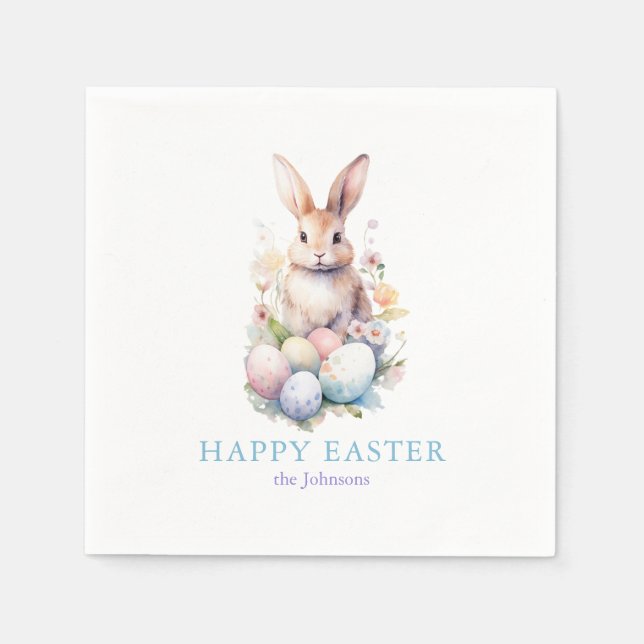 Guardanapo De Papel Elegante Ovos de Aquarela Páscoa Floral (Frente)