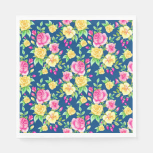 Guardanapo De Papel Elegante padrão floral rosa fúcsia amarelo