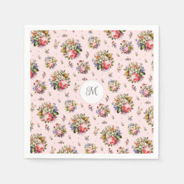 Guardanapo De Papel Elegante padrão floral rosa vintage nome monograma
