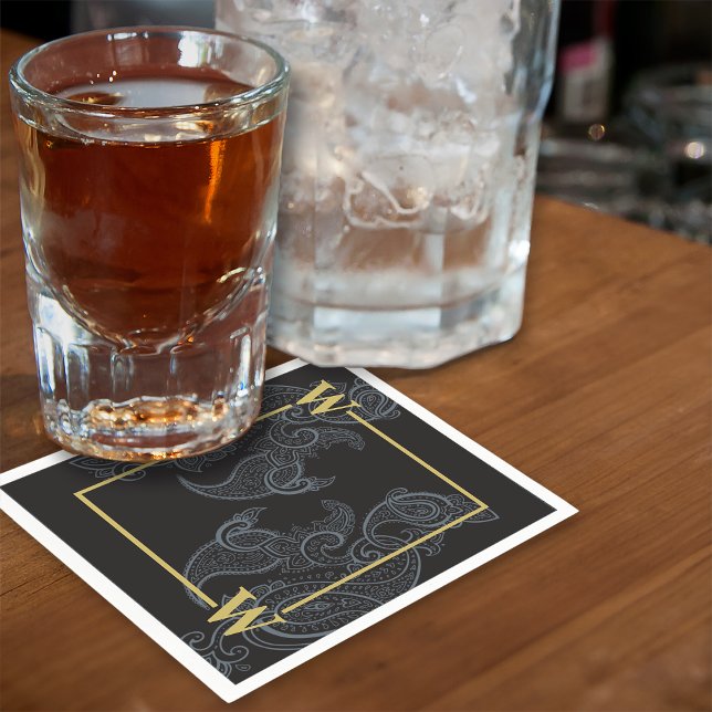 Guardanapo De Papel Elegante Paisley Monograma Inicial (Criador carregado)