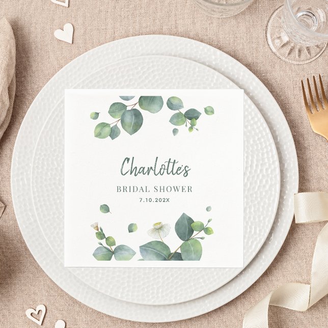 Guardanapo De Papel Elegante Papel de Chuva de Noiva com Letra de Euca (Watercolor Eucalyptus Greenery Script Paper Napkin)