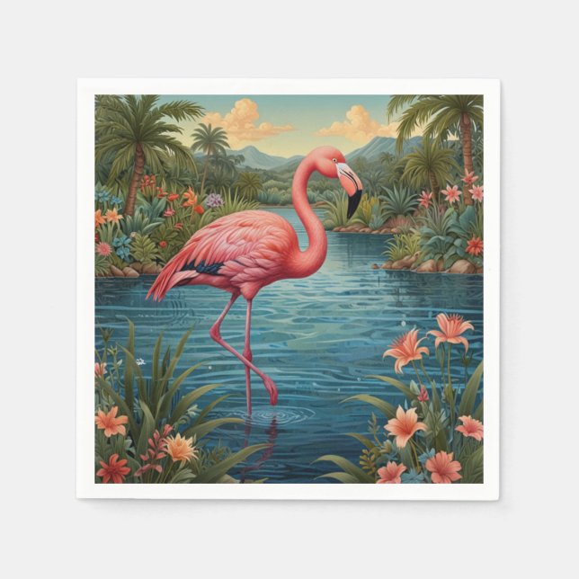 Guardanapo De Papel Elegante paraíso tropical rosa flamingo (Frente)