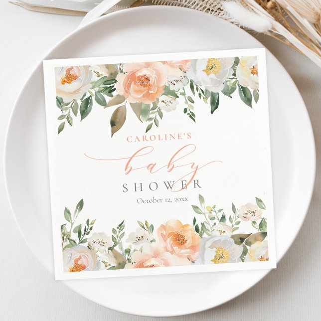 Guardanapo De Papel Elegante Peach Floral Baby Bloom Chá de fraldas (Criador carregado)