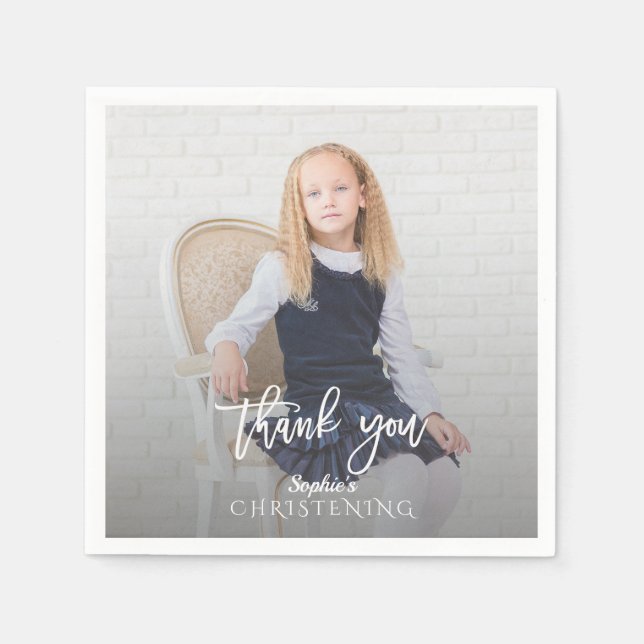 Guardanapo De Papel Elegante Photo Girl Dourada Cross Christening (Frente)