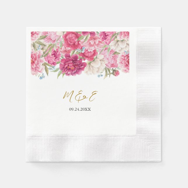 Guardanapo De Papel Elegante Pink Peony Florals Casando Napkins (Frente)