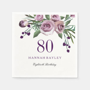 Guardanapo De Papel Elegante Plum Purple Rosa Floral 80 Aniversário