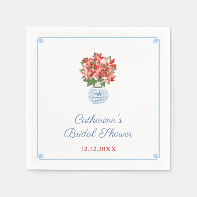 Guardanapo De Papel Elegante Poinsettia Senhoras Feriados Festa do Lun (Frente)