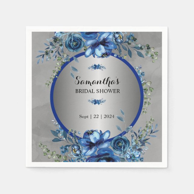 Guardanapo De Papel Elegante Prata Blossoms Casando Napkins (Frente)