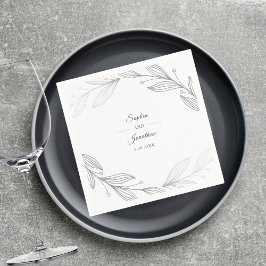 Guardanapo De Papel Elegante Prata Moderna Botânica Casamento Personal