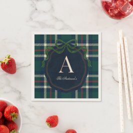 Guardanapo De Papel Elegante Préppy Xadrez Monograma Natal