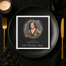 Elegante Preto Dourado Foto Personalizada 60º Aniv
