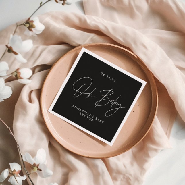 Guardanapo De Papel elegante preto-e-branco moderno com script de chá  (Criador carregado)