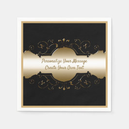 Guardanapo De Papel Elegante preto e Dourado Design Ornamental Persona