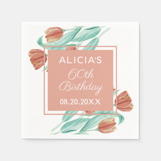 Guardanapo De Papel Elegante Primavera Brown Tulip 60º Aniversário (Frente)