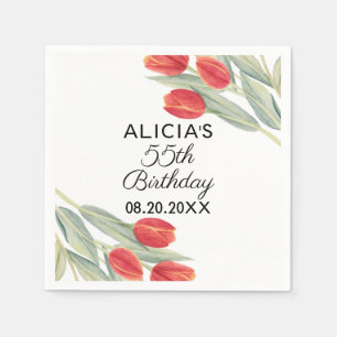 Guardanapo De Papel Elegante Primavera Red Tulip Flora 55º Aniversário