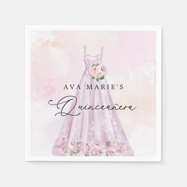 Guardanapo De Papel Elegante Purple Floral Quinceañera Party Napkins (Frente)