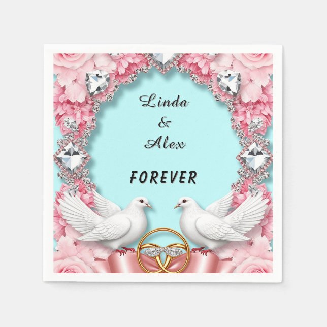 Guardanapo De Papel Elegante Quadro de Casamento com Pombas Brancas (Frente)