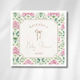 Guardanapo De Papel Elegante Quadro Floral Rosa com Arco Dourado para 