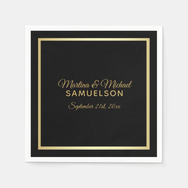 Guardanapo De Papel Elegante Quadro Personalizado Preto Dourado Casame (Frente)