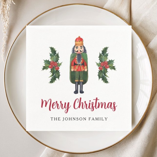 Guardanapo De Papel Elegante Quebra-Nozes Feliz Natal  (Elegant Nutcracker Merry Christmas Napkins)