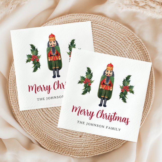 Guardanapo De Papel Elegante Quebra-Nozes Feliz Natal  (Elegant Nutcracker Merry Christmas Napkins)