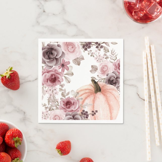 Guardanapo De Papel Elegante Queda Floral Pumpkin Neutros Aquarela (Insitu)