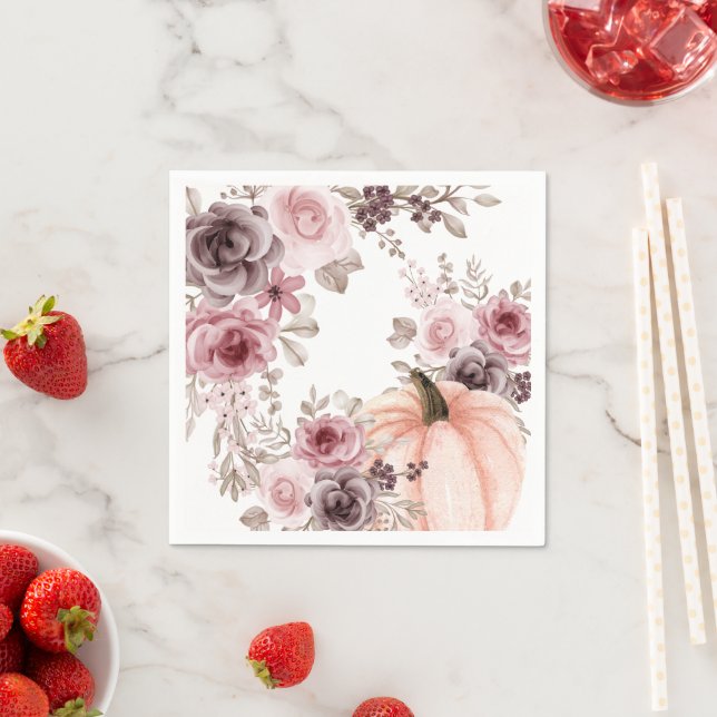 Guardanapo De Papel Elegante Queda Floral Pumpkin Neutros Aquarela (Insitu)