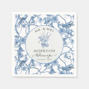 Guardanapo De Papel Elegante Recepção de casamento azul e branca