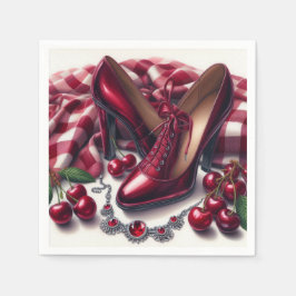 Guardanapo De Papel Elegante Red High Heels com Cereja