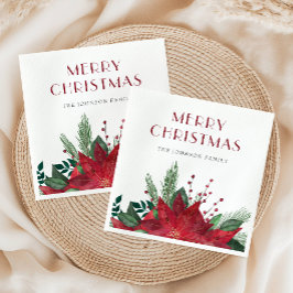 Guardanapo De Papel Elegante Red Poinsettia Feliz Natal