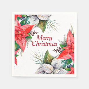 Guardanapo De Papel Elegante Red Poinsettia Floral Holly Berry Paper N