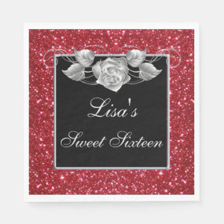 Guardanapo De Papel Elegante Rosa de Silver Vermelho Elegante Glitter
