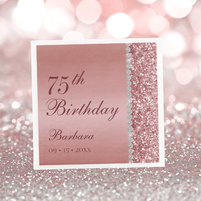 Guardanapo De Papel Elegante Rosa Dourado 75º aniversário (Criador carregado)