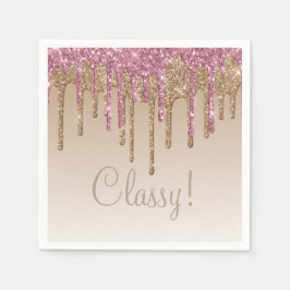 Guardanapo De Papel Elegante Rosa Dourado Glitter Glam Script Girly Om
