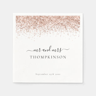 Guardanapo De Papel Elegante Rosa Dourado Glitter Nome Sra. Data Casam