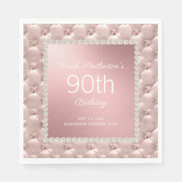 Guardanapo De Papel Elegante Rosa Dourado Rosa Tufted Pérolas 90º Aniv