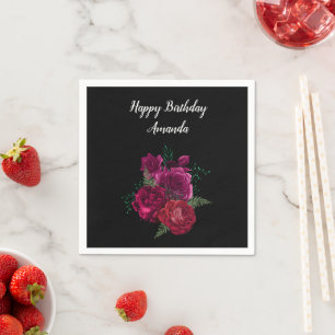 Guardanapo De Papel Elegante Rosa Floral Buquê Magenta Aniversário