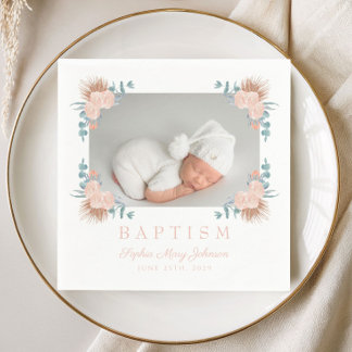 Guardanapo De Papel Elegante Rosa Floral Menina Batismo Foto